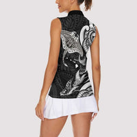 Hawaiian Manta Rays Women Sleeveless Polo Shirt Tribal Hibiscus Polynesian Tattoos Black Color LT03 - Polynesian Pride