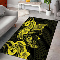 Hawaiian Manta Rays Area Rug Tribal Hibiscus Polynesian Tattoos Yellow Color LT03 - Polynesian Pride
