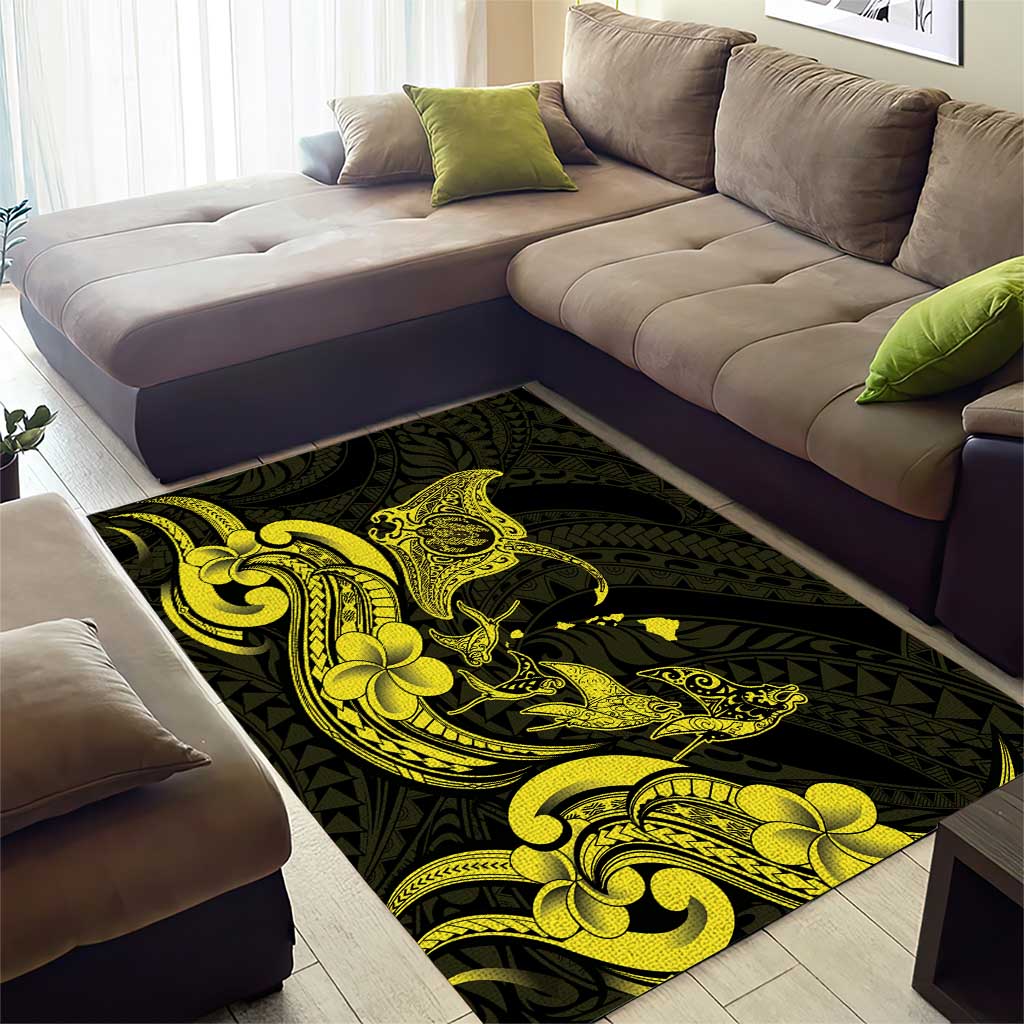 Hawaiian Manta Rays Area Rug Tribal Hibiscus Polynesian Tattoos Yellow Color LT03 - Polynesian Pride