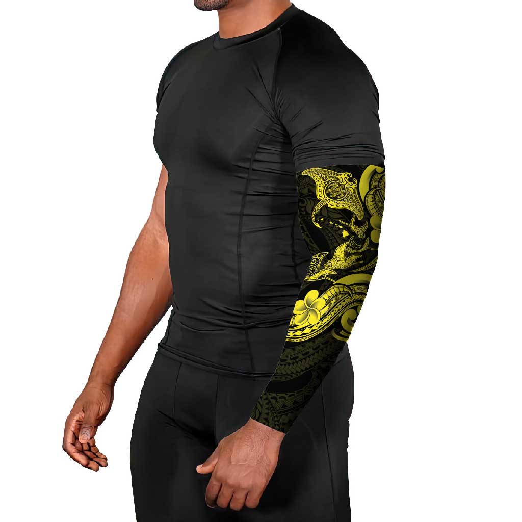 Hawaiian Manta Rays Arm Sleeves Tribal Hibiscus Polynesian Tattoos Yellow Color - Polynesian Pride