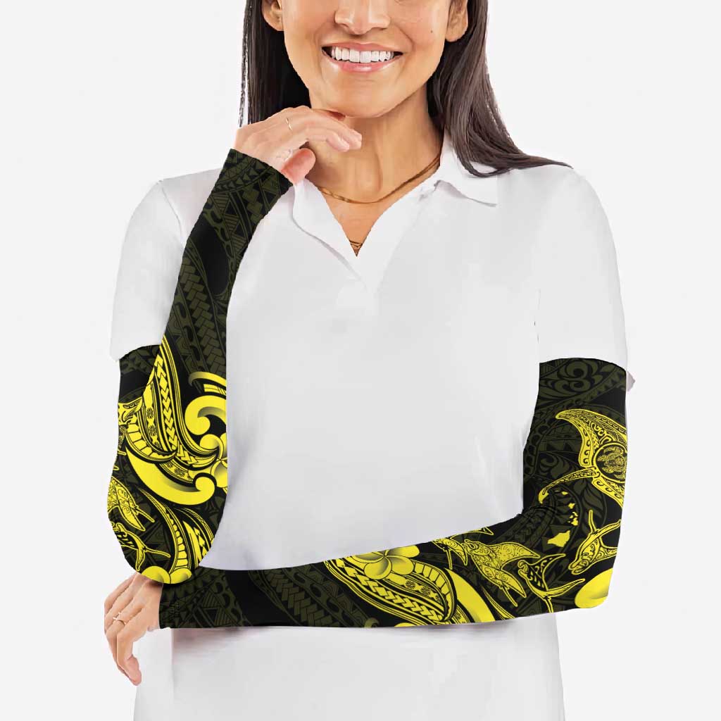 Hawaiian Manta Rays Arm Sleeves Tribal Hibiscus Polynesian Tattoos Yellow Color - Polynesian Pride
