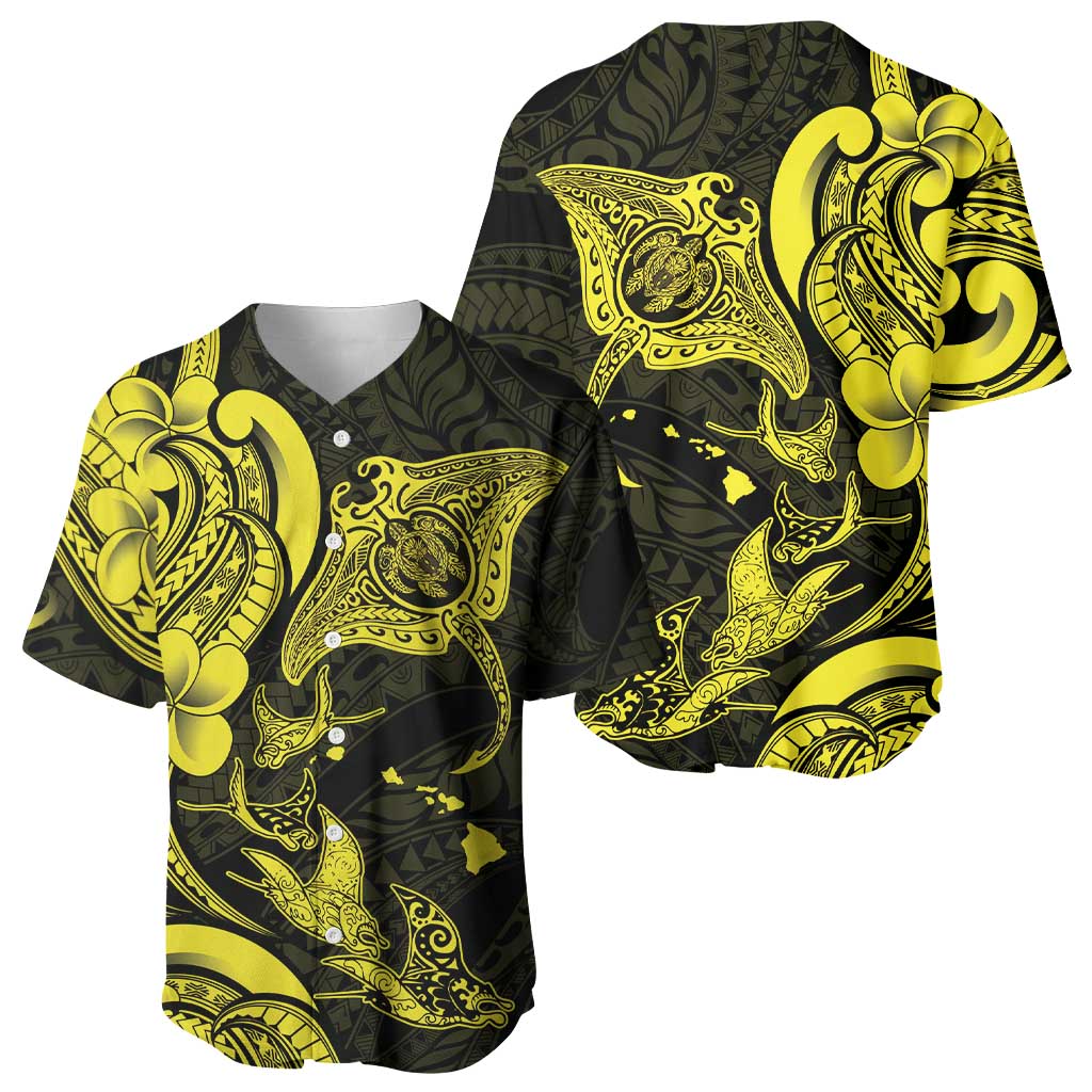 Hawaiian Manta Rays Baseball Jersey Tribal Hibiscus Polynesian Tattoos Yellow Color LT03 - Polynesian Pride