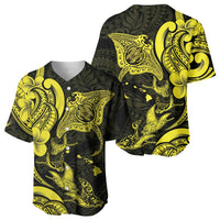 Hawaiian Manta Rays Baseball Jersey Tribal Hibiscus Polynesian Tattoos Yellow Color LT03 - Polynesian Pride
