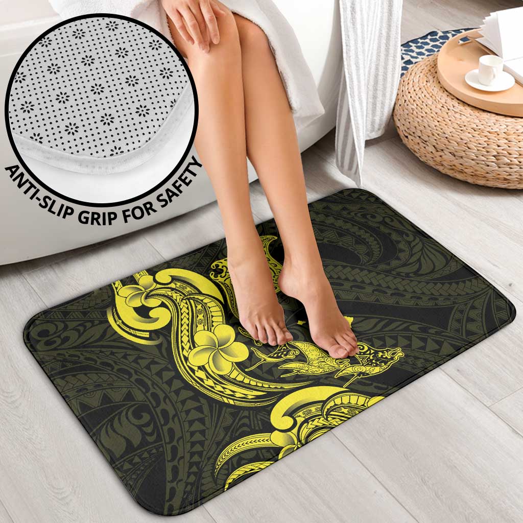 Hawaiian Manta Rays Bathroom Set Tribal Hibiscus Polynesian Tattoos Yellow Color - Polynesian Pride