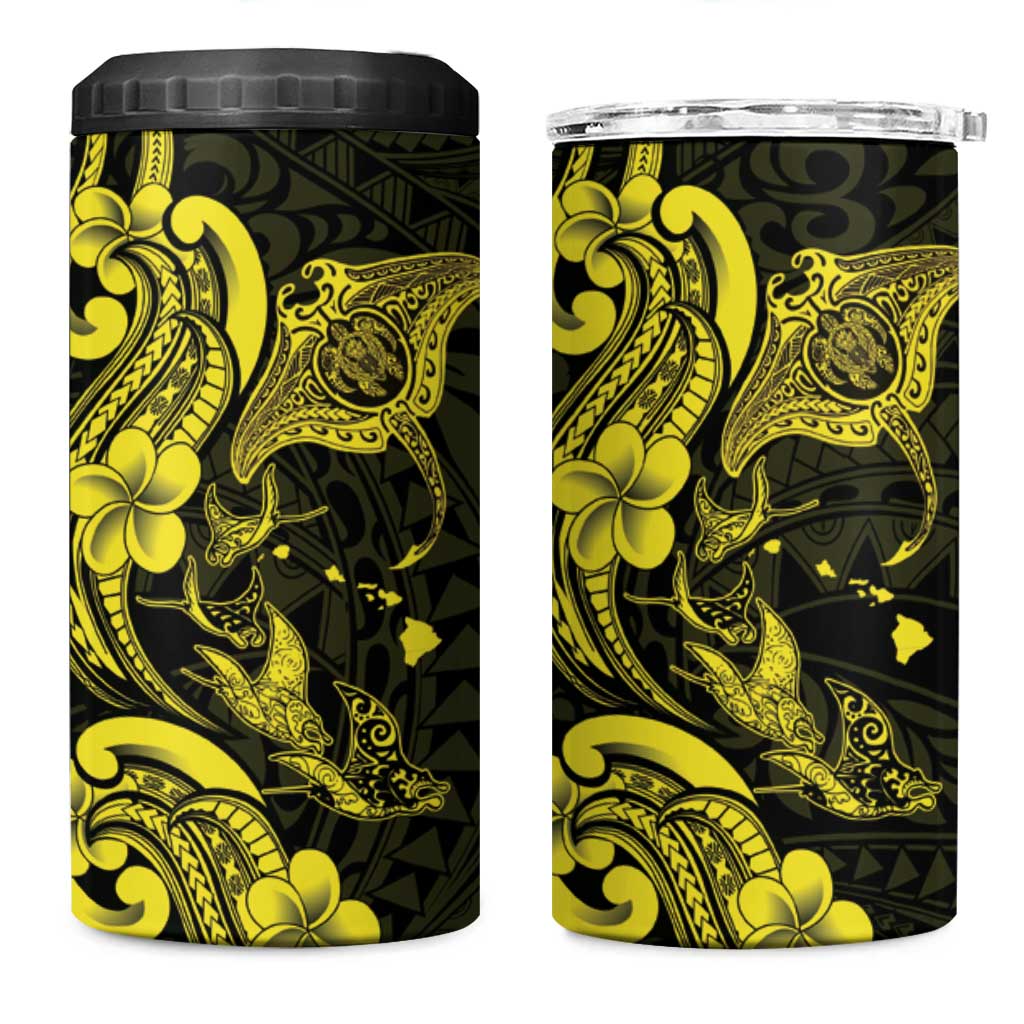 Hawaiian Manta Rays 4 in 1 Can Cooler Tumbler Tribal Hibiscus Polynesian Tattoos Yellow Color LT03 One Size: 16 oz Yellow - Polynesian Pride