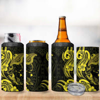 Hawaiian Manta Rays 4 in 1 Can Cooler Tumbler Tribal Hibiscus Polynesian Tattoos Yellow Color LT03 - Polynesian Pride