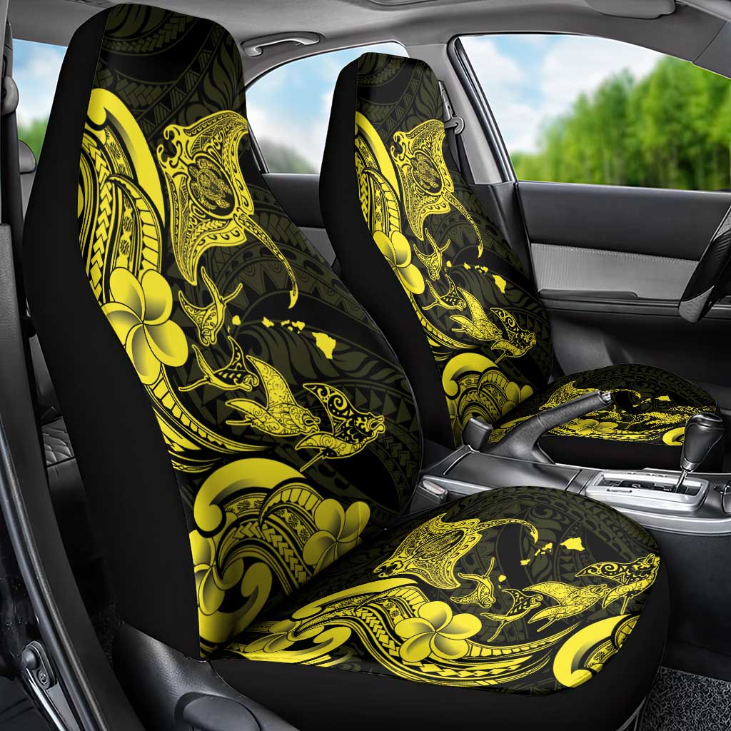 Hawaiian Manta Rays Car Seat Cover Tribal Hibiscus Polynesian Tattoos Yellow Color LT03 - Polynesian Pride