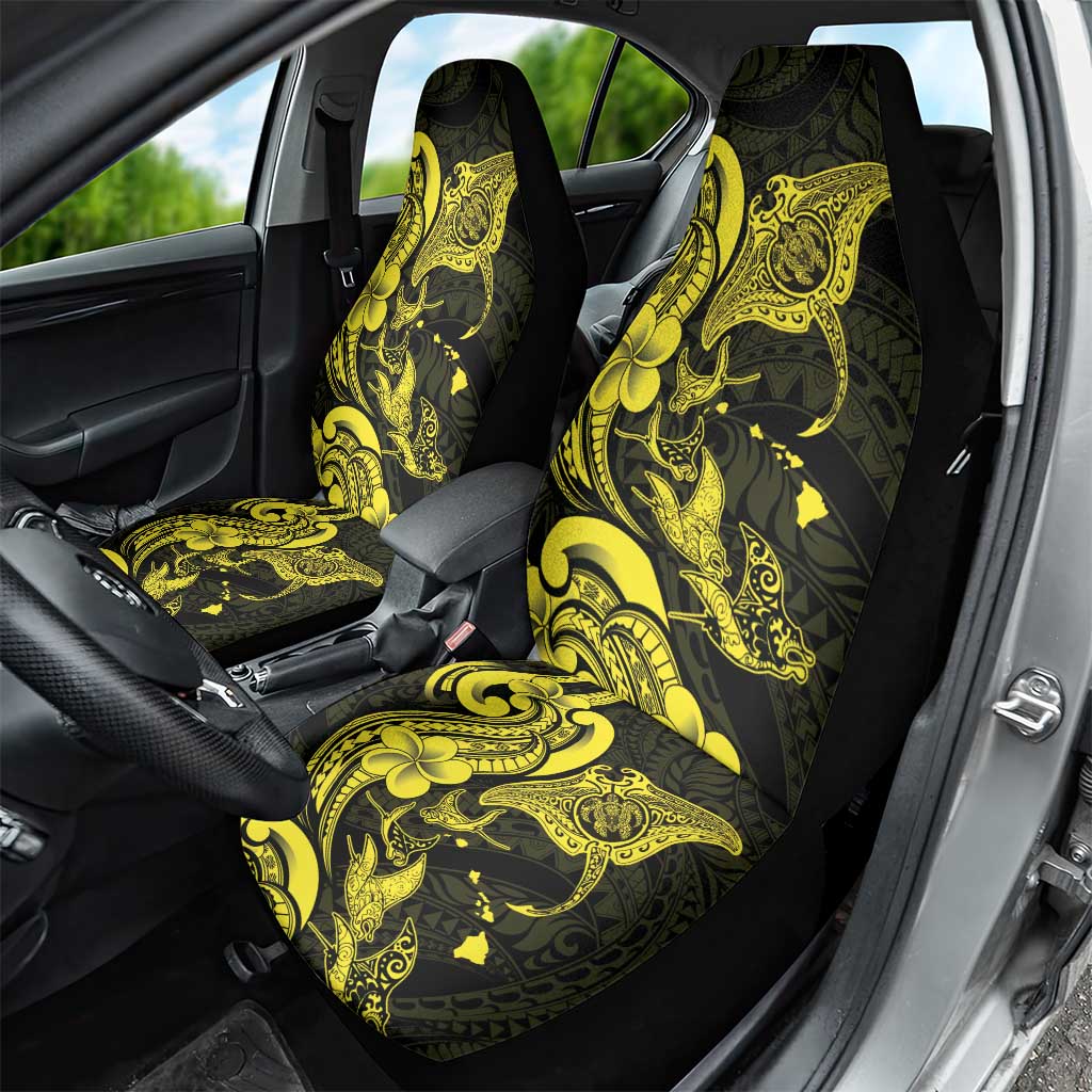 Hawaiian Manta Rays Car Seat Cover Tribal Hibiscus Polynesian Tattoos Yellow Color LT03 - Polynesian Pride