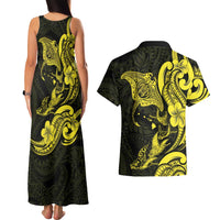 Hawaiian Manta Rays Couples Matching Tank Maxi Dress and Hawaiian Shirt Tribal Hibiscus Polynesian Tattoos Yellow Color LT03 - Polynesian Pride