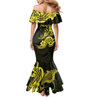 Hawaiian Manta Rays Family Matching Mermaid Dress and Hawaiian Shirt Tribal Hibiscus Polynesian Tattoos Yellow Color LT03 - Polynesian Pride