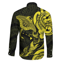 Hawaiian Manta Rays Family Matching Puletasi and Hawaiian Shirt Tribal Hibiscus Polynesian Tattoos Yellow Color LT03 - Polynesian Pride