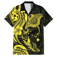 Hawaiian Manta Rays Family Matching Summer Maxi Dress and Hawaiian Shirt Tribal Hibiscus Polynesian Tattoos Yellow Color LT03 Dad's Shirt - Short Sleeve Yellow - Polynesian Pride