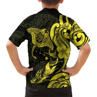 Hawaiian Manta Rays Family Matching Tank Maxi Dress and Hawaiian Shirt Tribal Hibiscus Polynesian Tattoos Yellow Color LT03 - Polynesian Pride