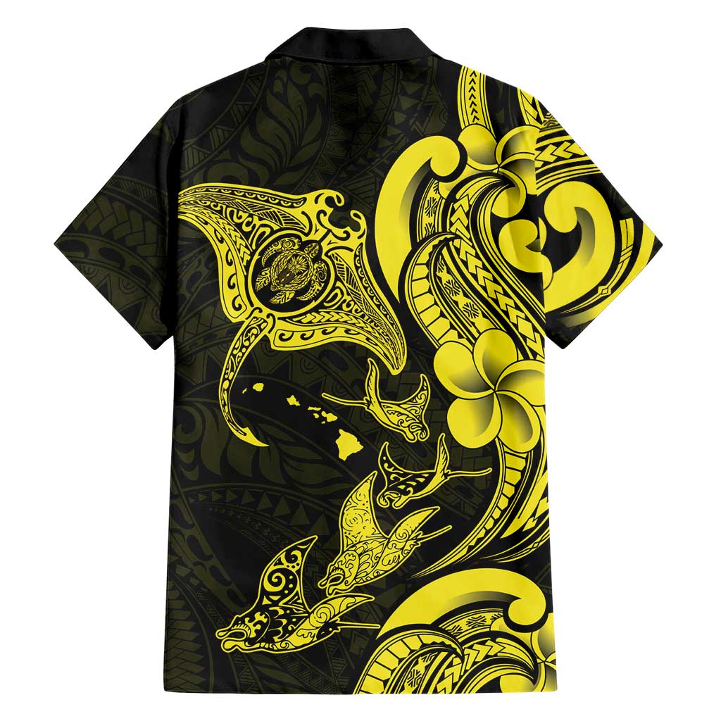 Hawaiian Manta Rays Hawaiian Shirt Tribal Hibiscus Polynesian Tattoos Yellow Color - Polynesian Pride