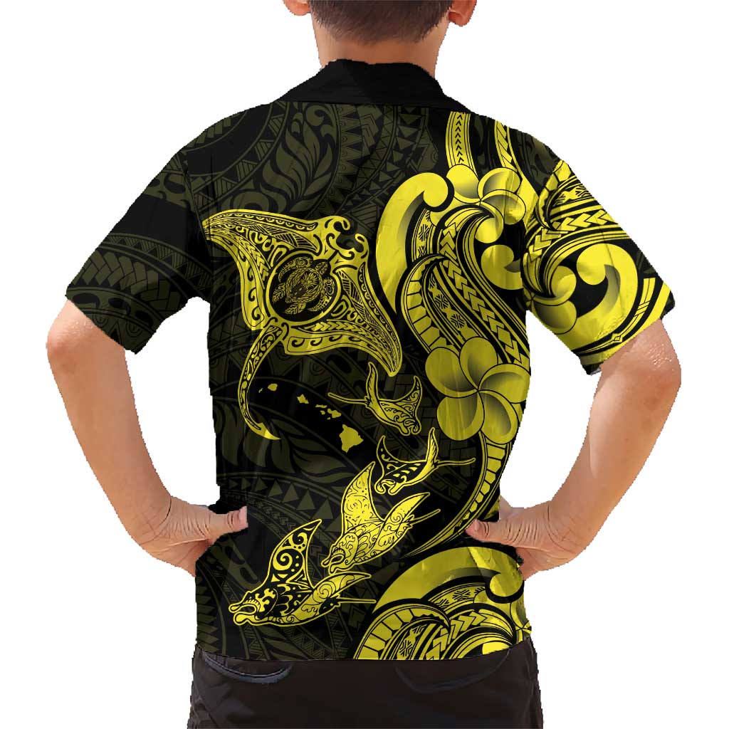 Hawaiian Manta Rays Hawaiian Shirt Tribal Hibiscus Polynesian Tattoos Yellow Color - Polynesian Pride