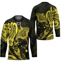 Hawaiian Manta Rays Hockey Jersey Tribal Hibiscus Polynesian Tattoos Yellow Color LT03 - Polynesian Pride