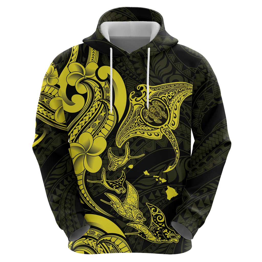 Hawaiian Manta Rays Hoodie Tribal Hibiscus Polynesian Tattoos Yellow Color - Polynesian Pride