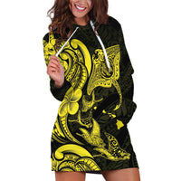 Hawaiian Manta Rays Hoodie Dress Tribal Hibiscus Polynesian Tattoos Yellow Color LT03 Yellow - Polynesian Pride