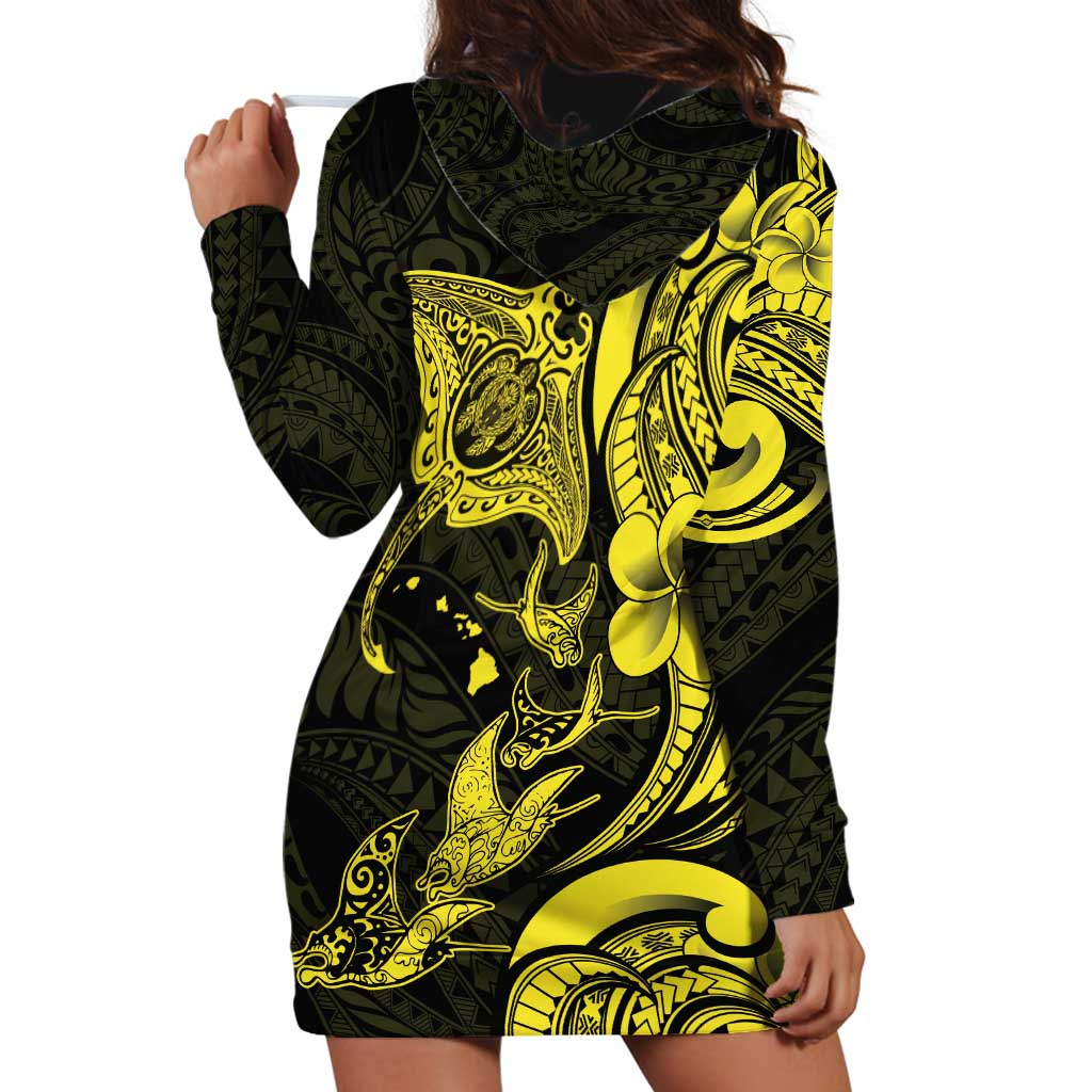 Hawaiian Manta Rays Hoodie Dress Tribal Hibiscus Polynesian Tattoos Yellow Color LT03 - Polynesian Pride