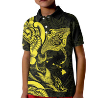 Hawaiian Manta Rays Kid Polo Shirt Tribal Hibiscus Polynesian Tattoos Yellow Color LT03 Kid Yellow - Polynesian Pride