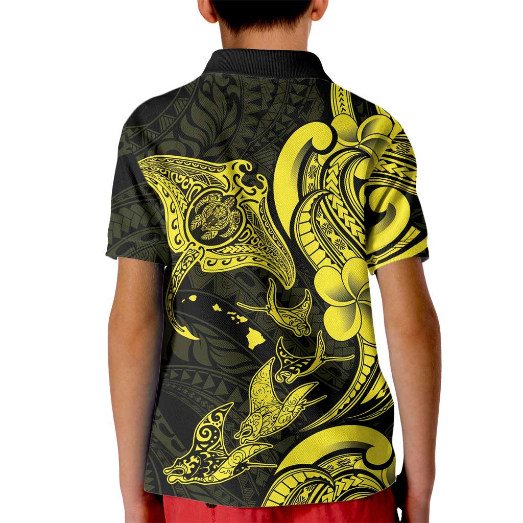 Hawaiian Manta Rays Kid Polo Shirt Tribal Hibiscus Polynesian Tattoos Yellow Color LT03 - Polynesian Pride