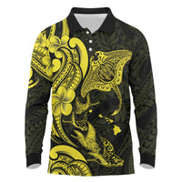 Hawaiian Manta Rays Long Sleeve Polo Shirt Tribal Hibiscus Polynesian Tattoos Yellow Color LT03 Yellow - Polynesian Pride