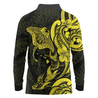 Hawaiian Manta Rays Long Sleeve Polo Shirt Tribal Hibiscus Polynesian Tattoos Yellow Color LT03 - Polynesian Pride