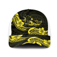 Hawaiian Manta Rays Mesh Trucker Cap Tribal Hibiscus Polynesian Tattoos Yellow Color - Polynesian Pride