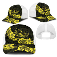 Hawaiian Manta Rays Mesh Trucker Cap Tribal Hibiscus Polynesian Tattoos Yellow Color - Polynesian Pride