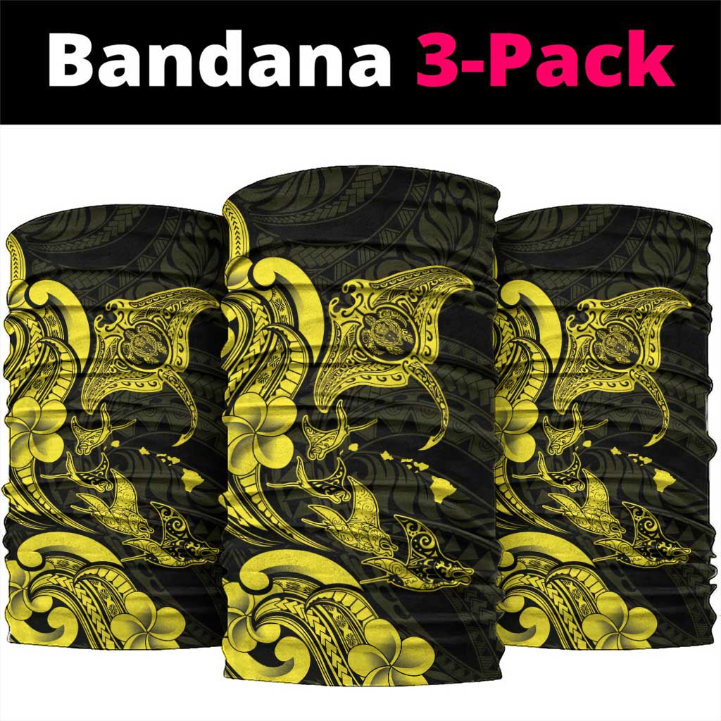 Hawaiian Manta Rays Neck Gaiter Tribal Hibiscus Polynesian Tattoos Yellow Color - Polynesian Pride