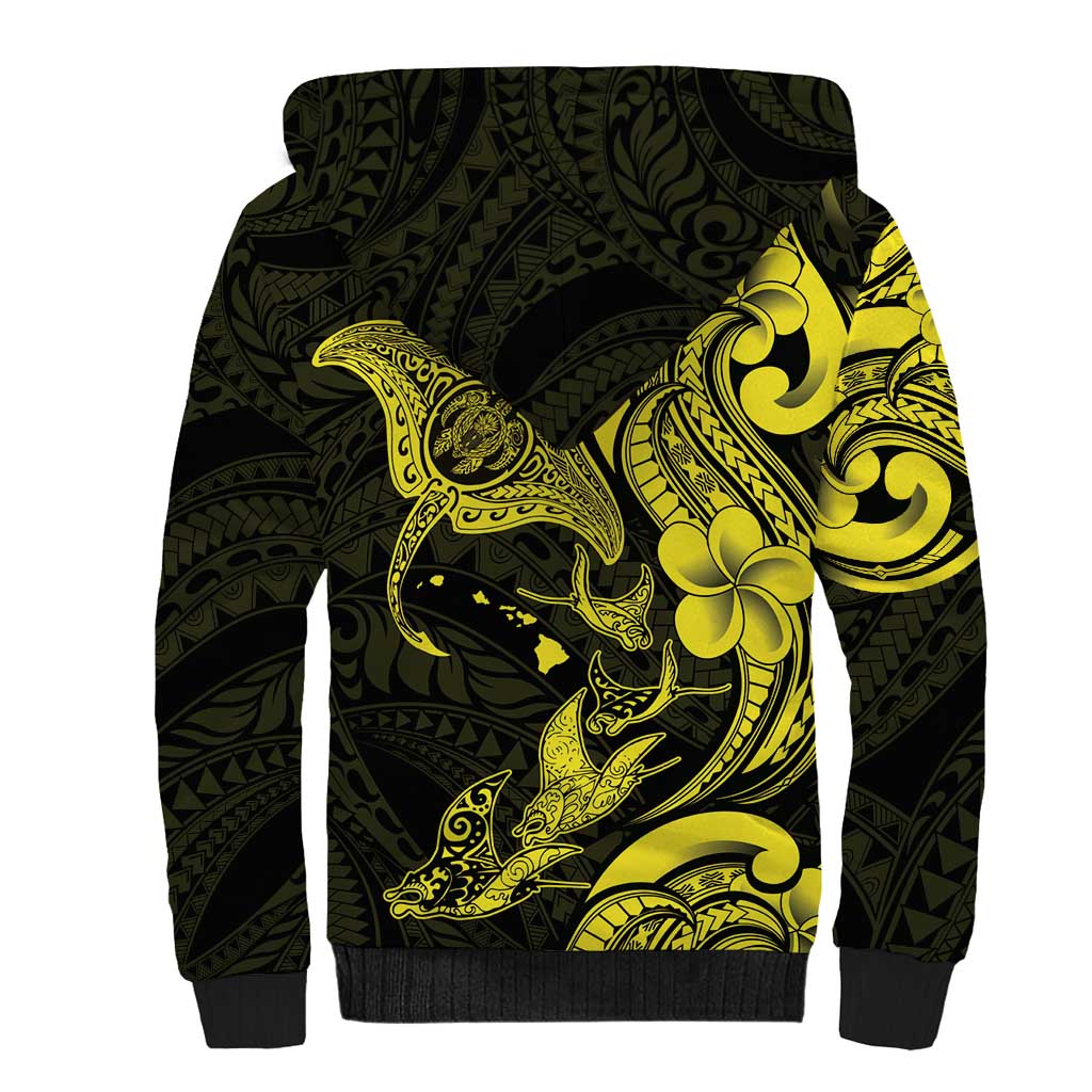 Hawaiian Manta Rays Sherpa Hoodie Tribal Hibiscus Polynesian Tattoos Yellow Color LT03 - Polynesian Pride