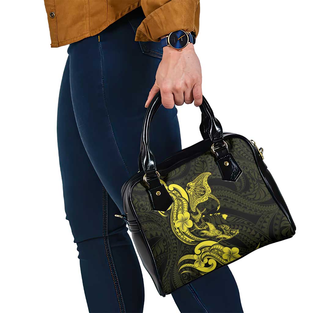 Hawaiian Manta Rays Shoulder Handbag Tribal Hibiscus Polynesian Tattoos Yellow Color LT03 - Polynesian Pride