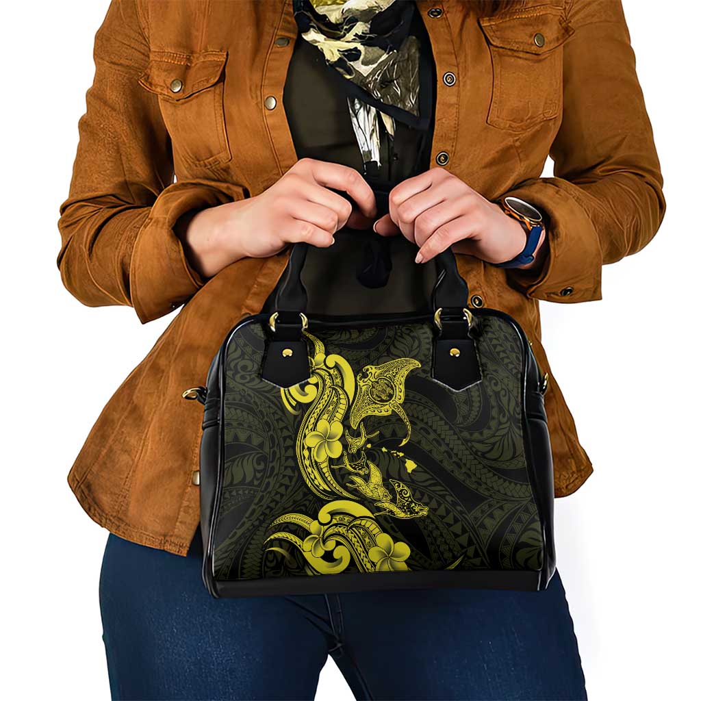 Hawaiian Manta Rays Shoulder Handbag Tribal Hibiscus Polynesian Tattoos Yellow Color LT03 - Polynesian Pride