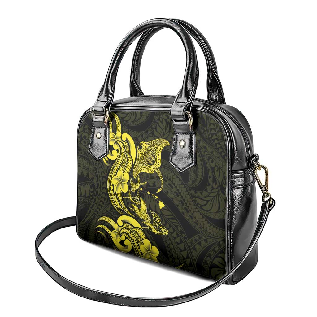 Hawaiian Manta Rays Shoulder Handbag Tribal Hibiscus Polynesian Tattoos Yellow Color LT03 - Polynesian Pride