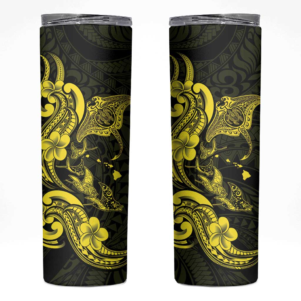 Hawaiian Manta Rays Skinny Tumbler Tribal Hibiscus Polynesian Tattoos Yellow Color LT03 Yellow - Polynesian Pride
