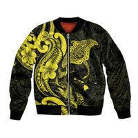 Hawaiian Manta Rays Sleeve Zip Bomber Jacket Tribal Hibiscus Polynesian Tattoos Yellow Color LT03 Unisex Yellow - Polynesian Pride