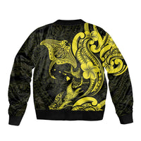 Hawaiian Manta Rays Sleeve Zip Bomber Jacket Tribal Hibiscus Polynesian Tattoos Yellow Color LT03 - Polynesian Pride