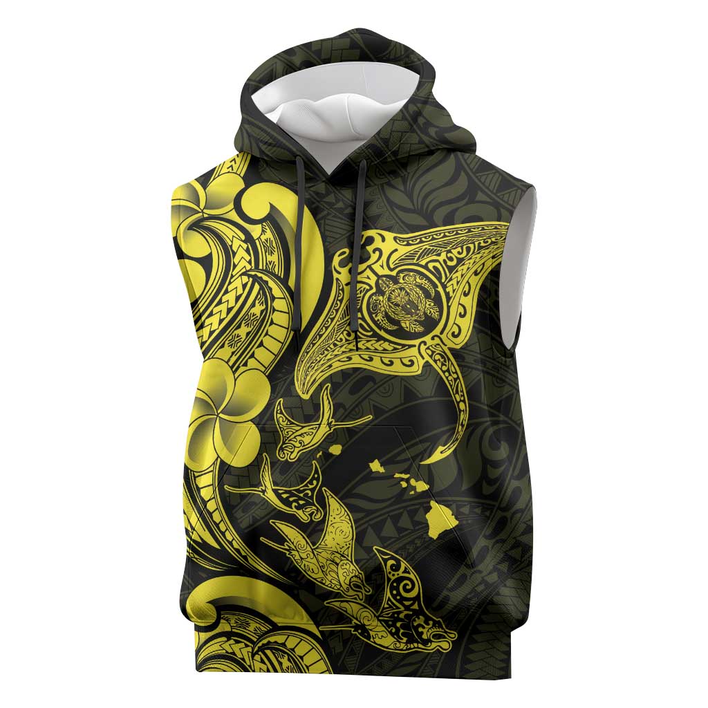 Hawaiian Manta Rays Sleeveless Hoodie Tribal Hibiscus Polynesian Tattoos Yellow Color LT03 Yellow - Polynesian Pride