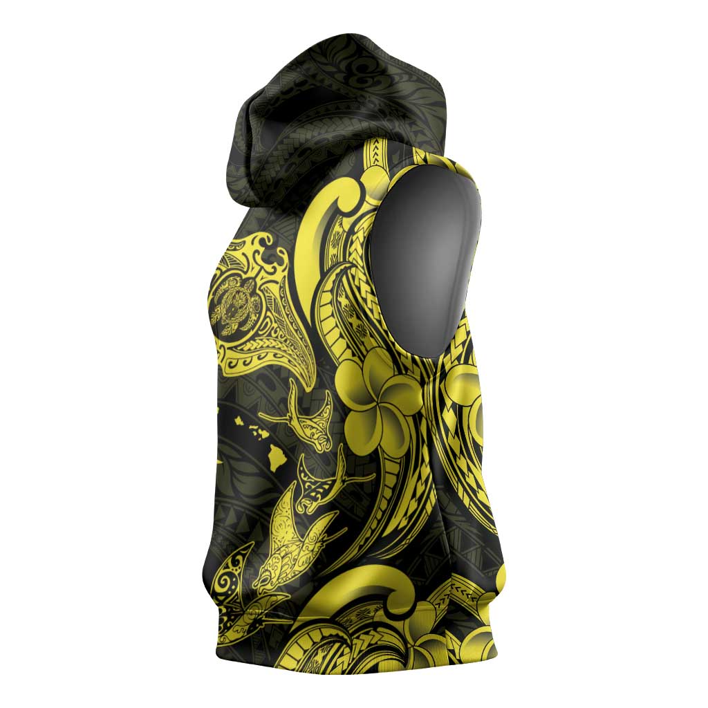 Hawaiian Manta Rays Sleeveless Hoodie Tribal Hibiscus Polynesian Tattoos Yellow Color LT03 - Polynesian Pride