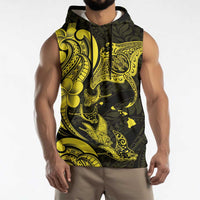 Hawaiian Manta Rays Sleeveless Hoodie Tribal Hibiscus Polynesian Tattoos Yellow Color LT03 - Polynesian Pride
