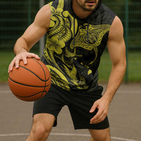 Hawaiian Manta Rays Sleeveless Hoodie Tribal Hibiscus Polynesian Tattoos Yellow Color LT03 - Polynesian Pride