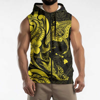 Hawaiian Manta Rays Sleeveless Zip Hoodie Tribal Hibiscus Polynesian Tattoos Yellow Color LT03 - Polynesian Pride