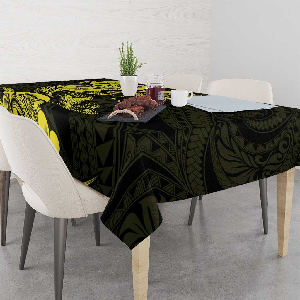 Hawaiian Manta Rays Tablecloth Tribal Hibiscus Polynesian Tattoos Yellow Color - Polynesian Pride