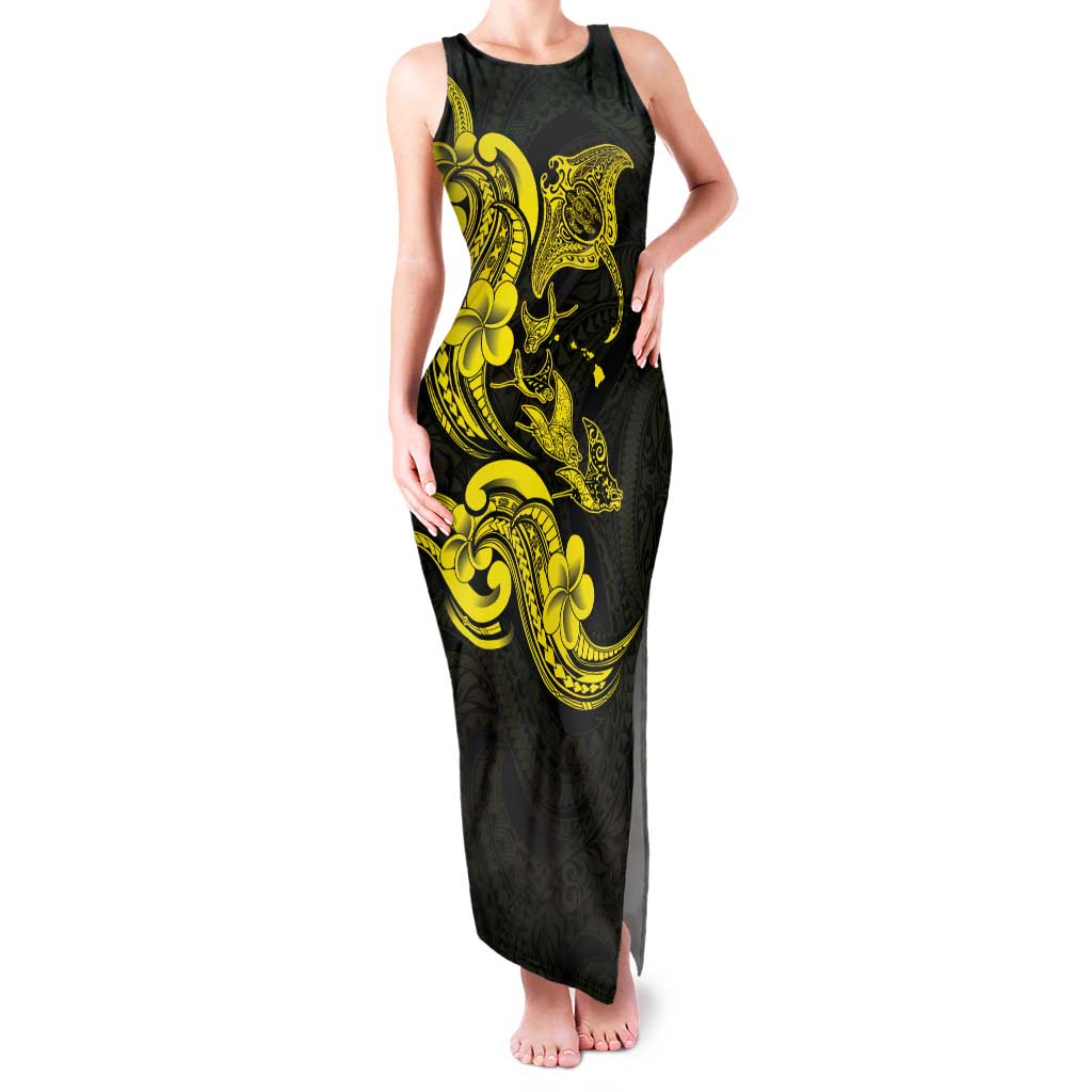 Hawaiian Manta Rays Tank Maxi Dress Tribal Hibiscus Polynesian Tattoos Yellow Color LT03 Women Yellow - Polynesian Pride