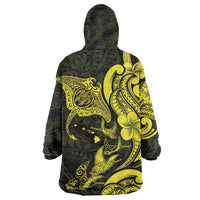 Hawaiian Manta Rays Wearable Blanket Hoodie Tribal Hibiscus Polynesian Tattoos Yellow Color LT03 - Polynesian Pride