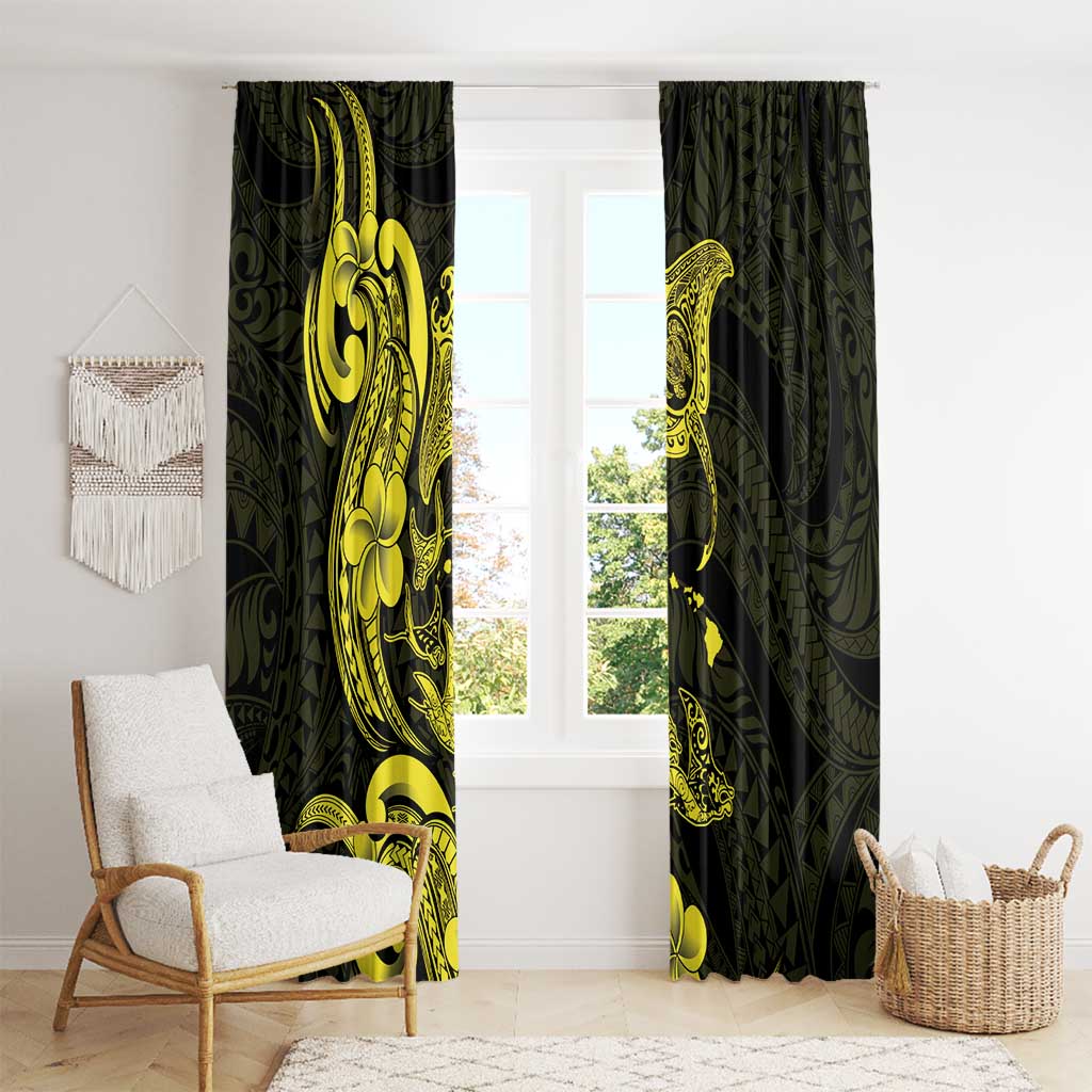 Hawaiian Manta Rays Window Curtain Tribal Hibiscus Polynesian Tattoos Yellow Color - Polynesian Pride