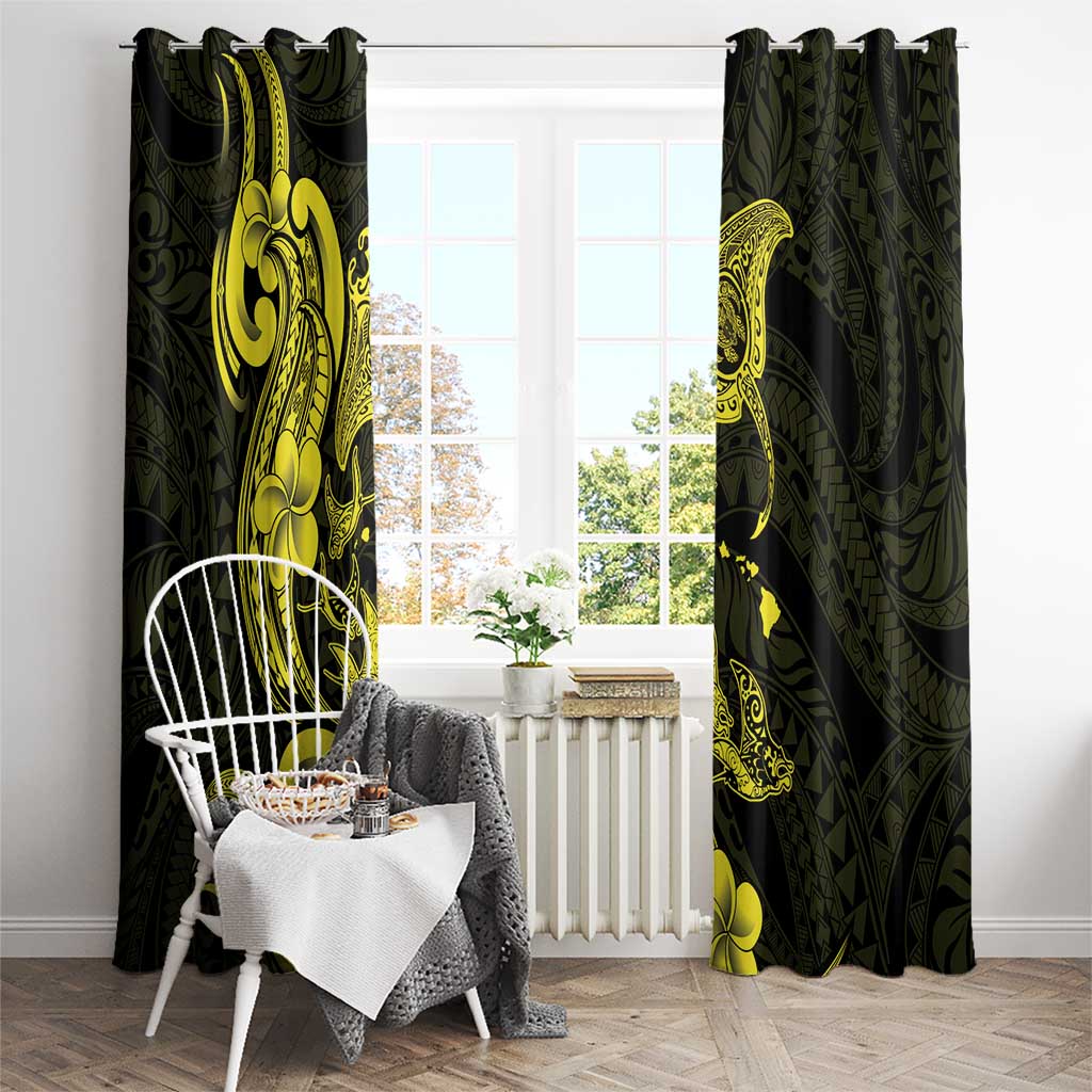Hawaiian Manta Rays Window Curtain Tribal Hibiscus Polynesian Tattoos Yellow Color - Polynesian Pride