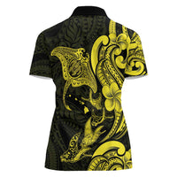 Hawaiian Manta Rays Women Polo Shirt Tribal Hibiscus Polynesian Tattoos Yellow Color - Polynesian Pride