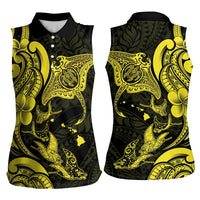 Hawaiian Manta Rays Women Sleeveless Polo Shirt Tribal Hibiscus Polynesian Tattoos Yellow Color LT03 - Polynesian Pride