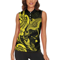 Hawaiian Manta Rays Women Sleeveless Polo Shirt Tribal Hibiscus Polynesian Tattoos Yellow Color LT03 - Polynesian Pride